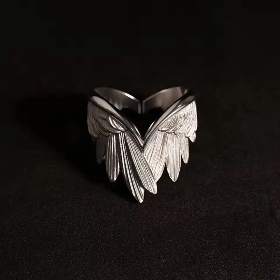 Retro Angel Wings Ring – Vintage Silver Adjustable Ring for Men & Women