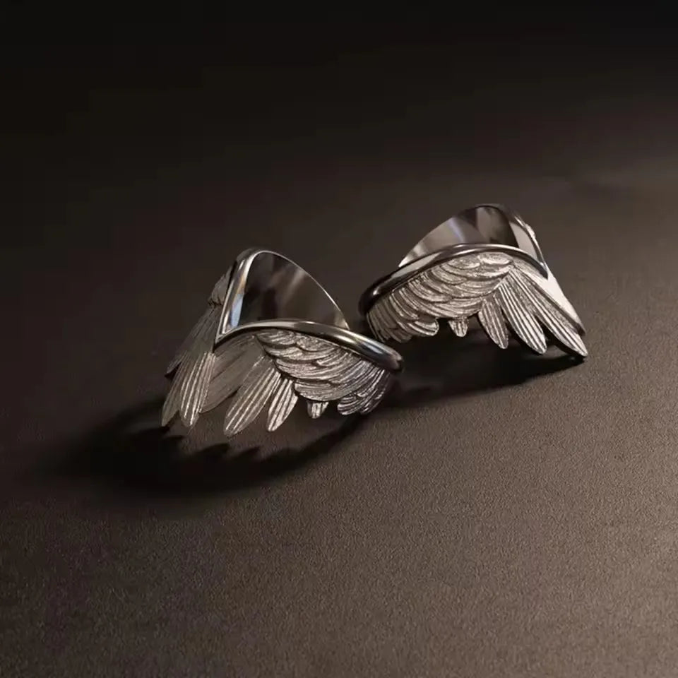 Retro Angel Wings Ring – Vintage Silver Adjustable Ring for Men & Women