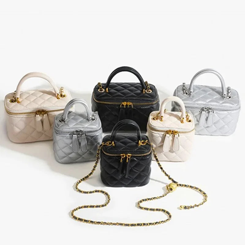 Mini Square Tweed Style Box Bag Chain True Leather 2022 New Women's Crossbody Summer Bag Soft Fashion Wristlet