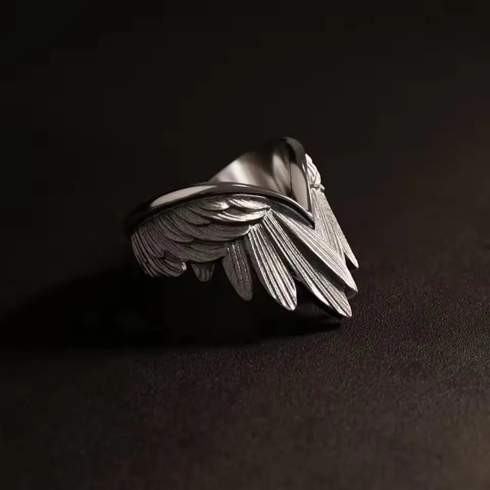 Retro Angel Wings Ring – Vintage Silver Adjustable Ring for Men & Women