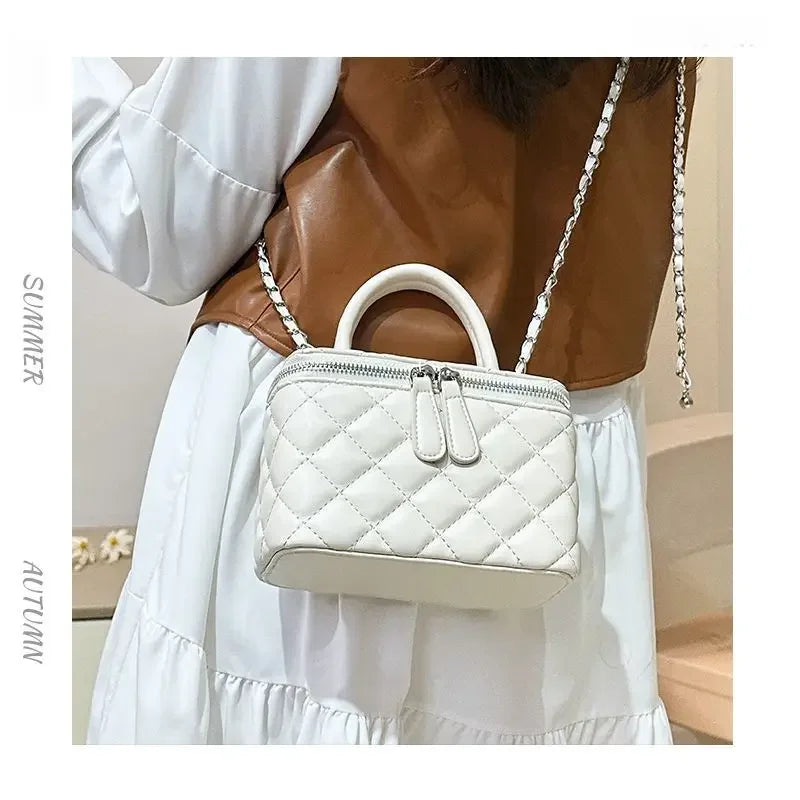 Mini Square Tweed Style Box Bag Chain True Leather 2022 New Women's Crossbody Summer Bag Soft Fashion Wristlet